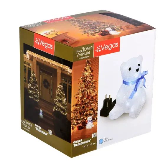 Световая акриловая фигура Медвежонок 16 холодных белых ламп, 14*17.5 см., 24В, прозрачный провод, Vegas (55101)