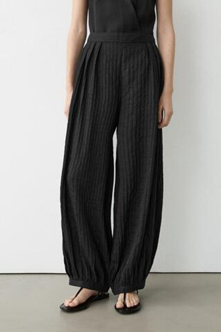 Massimo Dutti Струящиеся брюки-саруэль из льняной смеси, черный