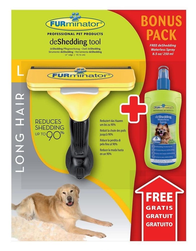 FURminator Long Hair Large Dog 10 см + FURminator шампунь-спрей от колтунов без смывания 250 мл
