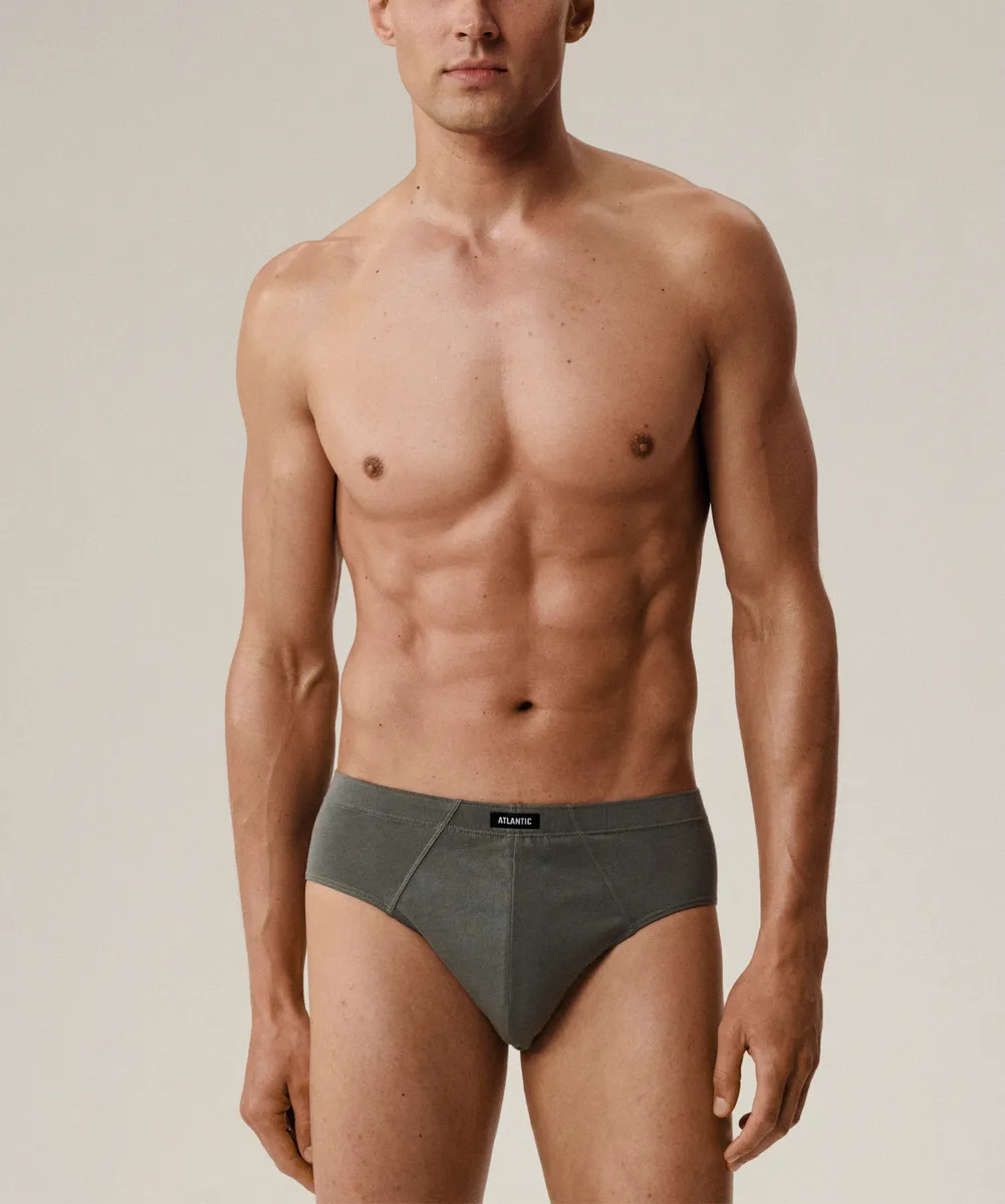 Мужские трусы слипы классика Atlantic, набор 3 шт., хлопок, хаки + темно-синие + темно-голубой, 3MP-129
