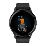 Спортивные часы Garmin Venu 3, 45 мм, чёрный силиконовый ремешок Безель из нержавеющей стали сланцевого цвета, корпус чёрного цвета, AMOLED-дисплей со стеклом Gorilla Glass. Ремешок с классической застёжкой — на запястье обхватом 135–200 мм