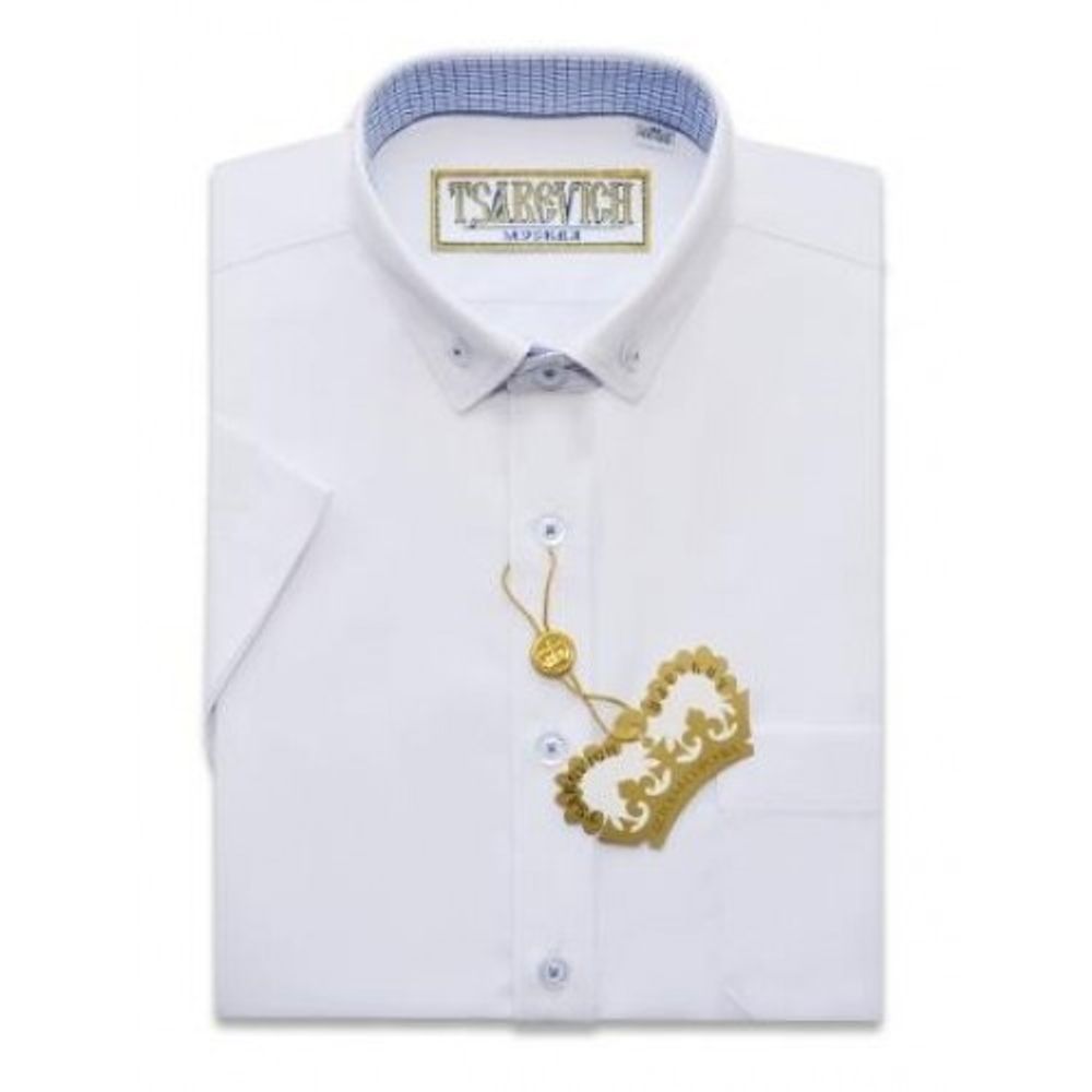 Белая сорочка с контрастным воротничком TSAREVICH, короткий рукав