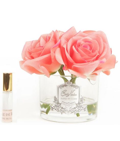 Букет из 5 коралловых роз в прозрачной вазе, Cote Noire