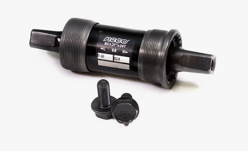 Каретка-картридж NECO, стальная, под стакан 68мм, квадратный вал, 122,5мм х1,37"х24, черная , индивидуальная упаковка