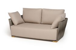 "Форли" диван 2-местный плетеный из роупа, каркас алюминий светло-серый (RAL7035) муар, роуп серо-коричневый 23мм, ткань Mossle бежевая