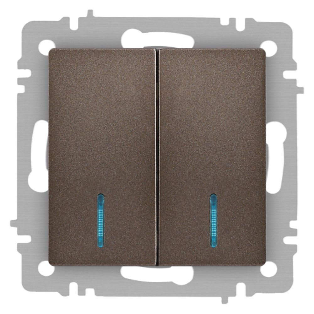 Выключатель Intro Accent 6-105-08 двойной с подсветкой, 10А-250В, IP20, СУ, AL/CU, бронза