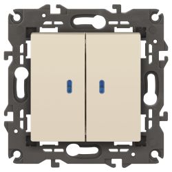 14-1105-02 ЭРА Выключатель двойной с подсветкой, 10АХ-250В, IP20, Эра Elegance, сл.кость