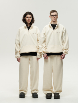 Drawstring Half-Zipped Sweatshirt Cream