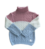 Свитер для девочек "Косики полосатик" р-р 146, розовый/молочный/серый 1763