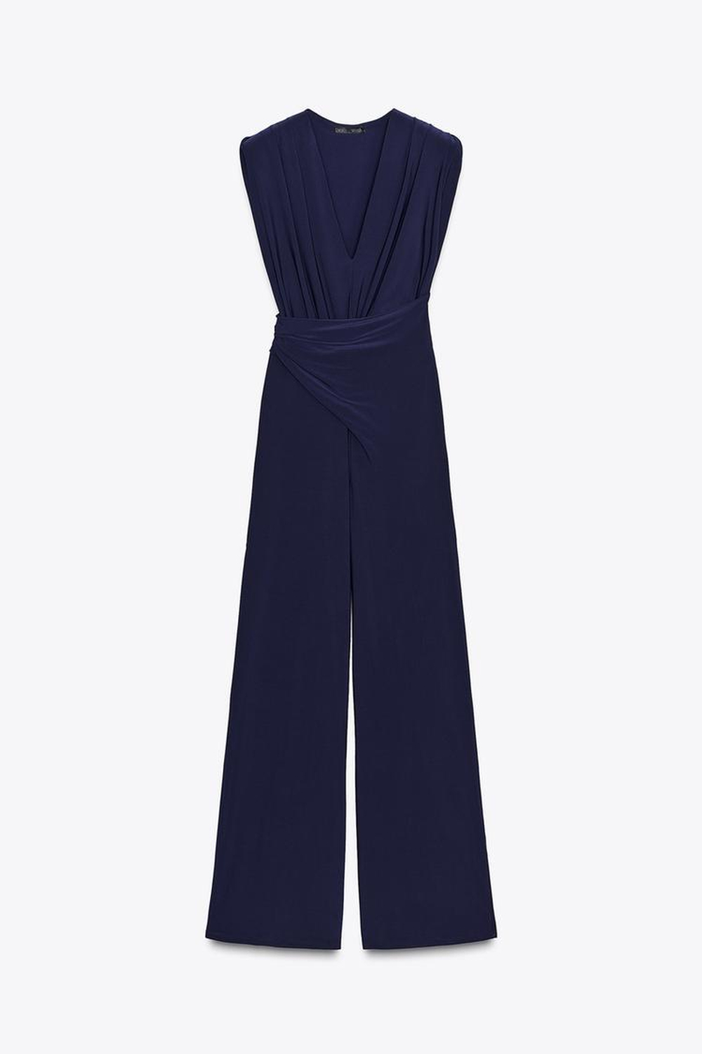 ZARA ДЛИННЫЙ КОМБИНЕЗОН С ПОДПЛЕЧНИКАМИ И ДРАПИРОВКОЙ, МОРСКОЙ СИНИЙ