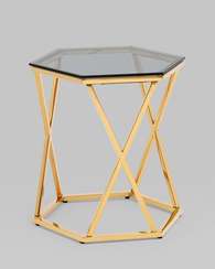 Журнальный столик Круз 48*42 стекло smoke сталь золото