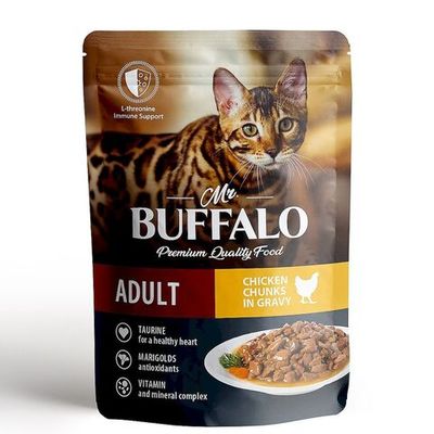 Влажный корм для кошек Mr.Buffalo ADULT с цыпленком в соусе, Пауч 85 г