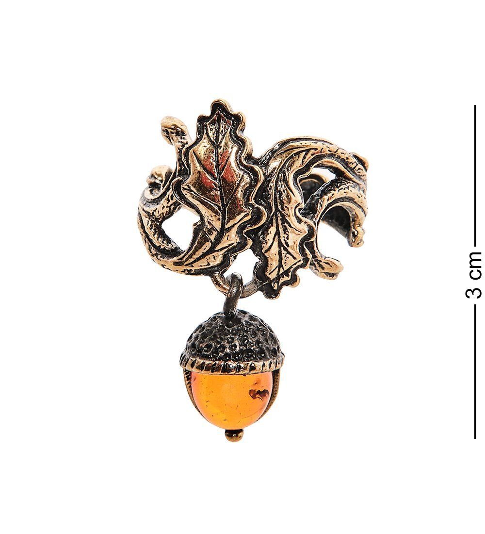 AM-2425 Кольцо «Веточка Желуд» (латунь, янтарь)