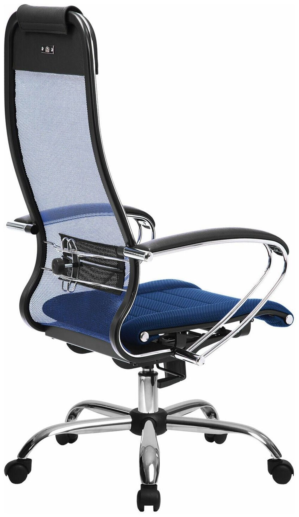 Кресло офисное МЕТТА "К-3" хром, ткань-сетка, сиденье и спинка регулируемые, синее