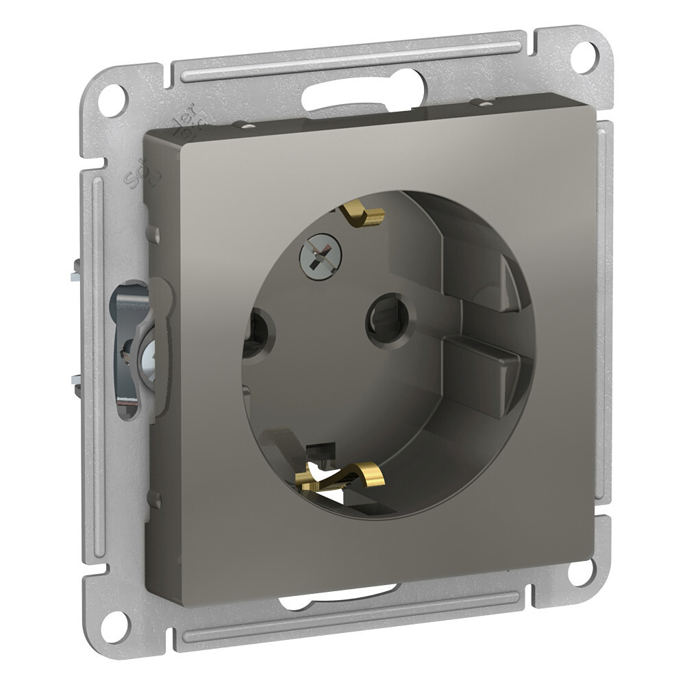 Systeme Electric AtlasDesign Сталь Розетка с/з со шторками, 16А, механизм