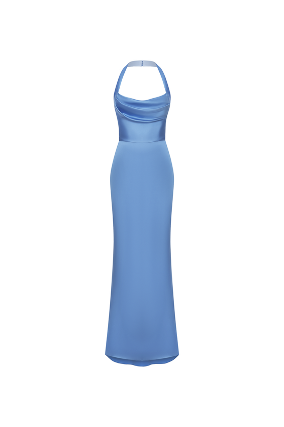 Платье макси из сатина с драпировкой и открытой спиной