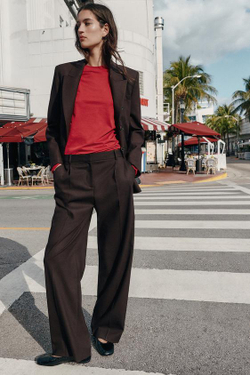 ZARA ПРЯМЫЕ БРЮКИ С ЗАЩИПАМИ, КОРИЧНЕВЫЙ