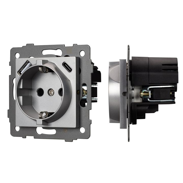 Механизм розетки с USB зарядкой SCT-MUAC-PL-GR-V (250V, 16A) Arlight 049831