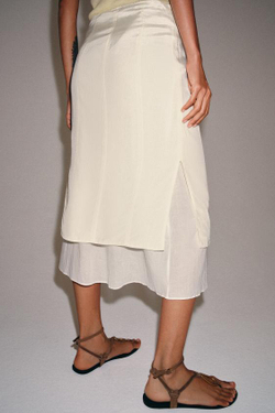 ZARA КОМБИНИРОВАННАЯ ЮБКА МИДИ — ZW COLLECTION, ЭКРЮ