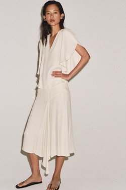 ZARA ЮБКА МИДИ ИЗ КОЛЛЕКЦИИ FLUIDA ZW, ЭКРЮ