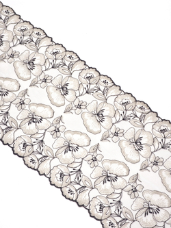 Кружево вышивка на сетке экрю с черным неэластичная ширина 22 см