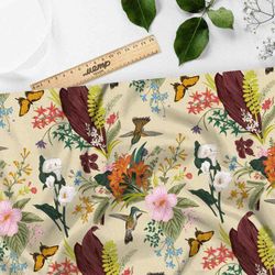 Ткань интерлок колибри в цветах