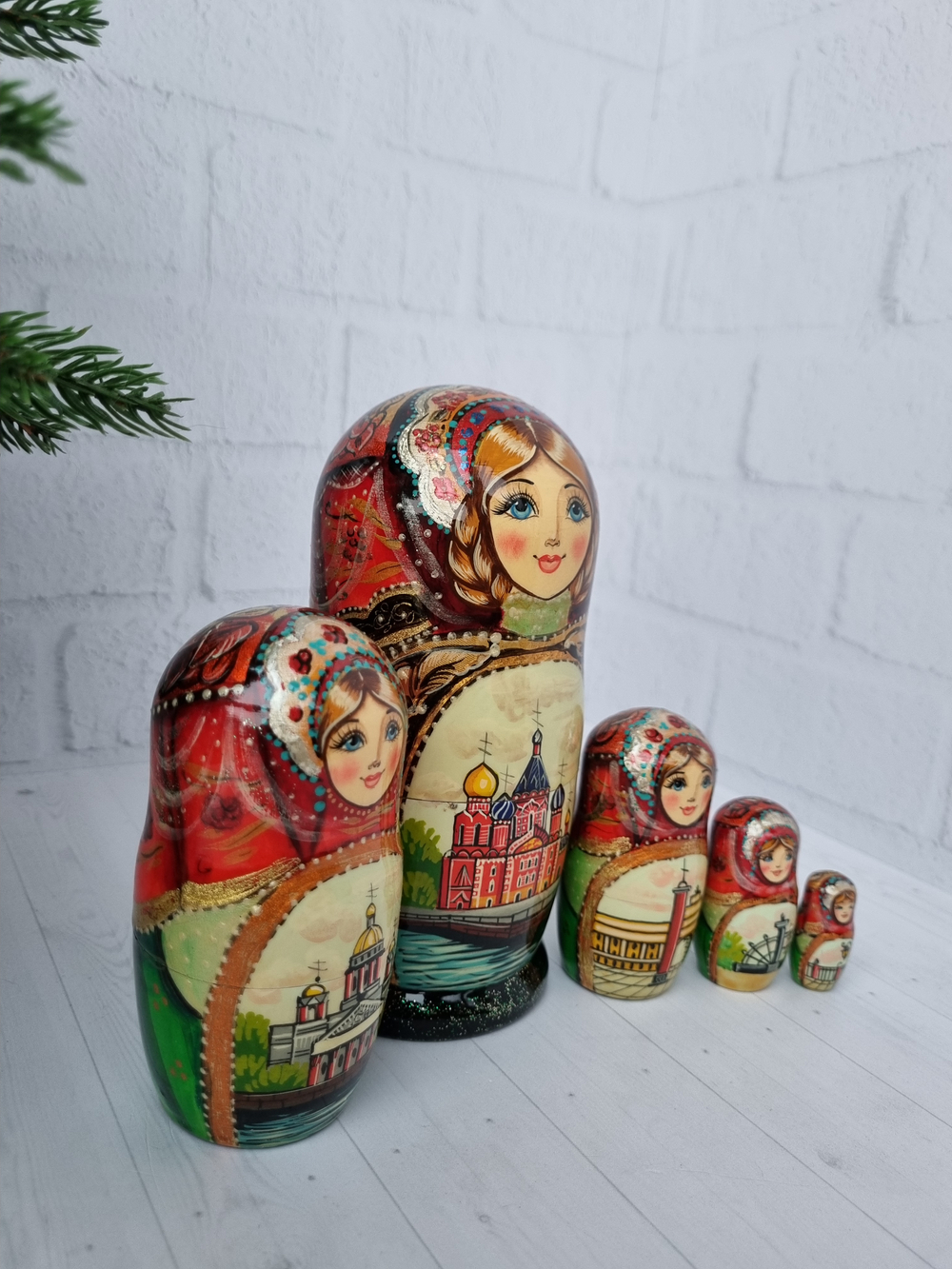 Матрешка "Виды города" 5 мест 15см