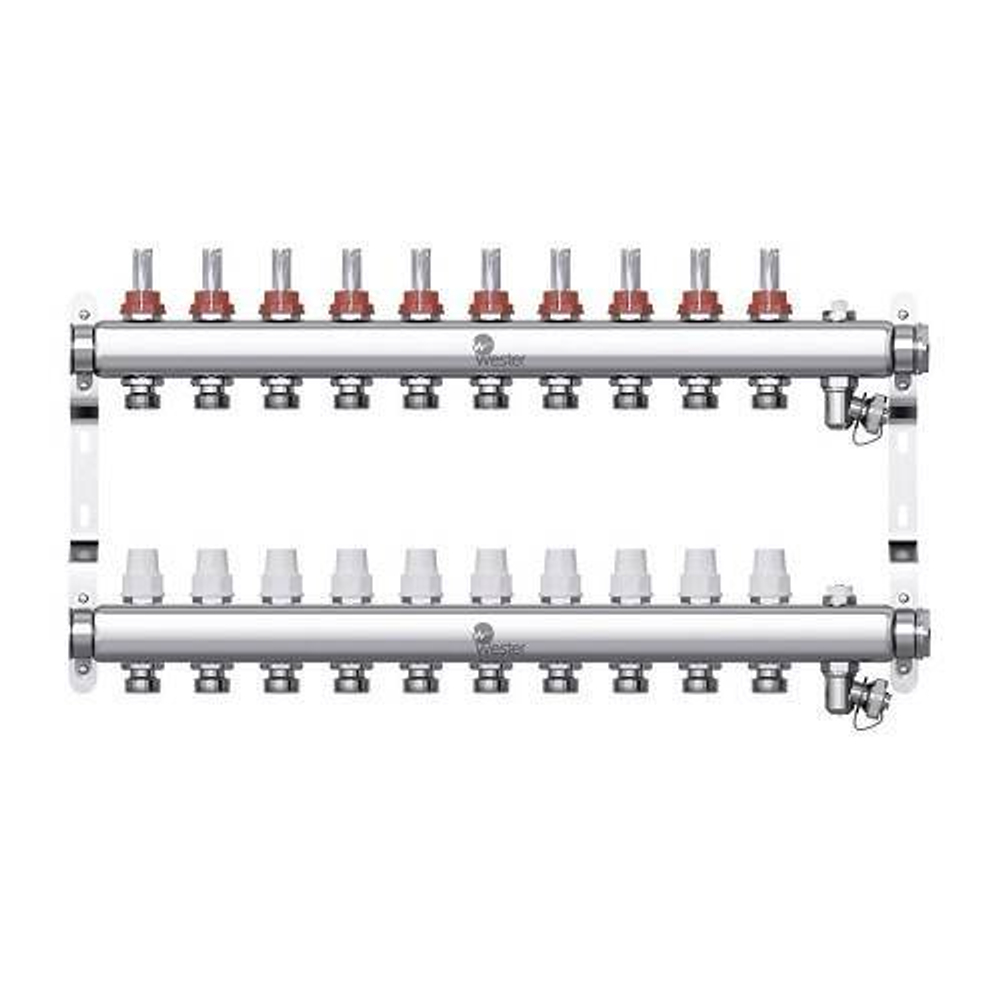 Коллекторная группа для теплого пола Wester W902 - 1* на 12 контуров 3/4* Евроконус