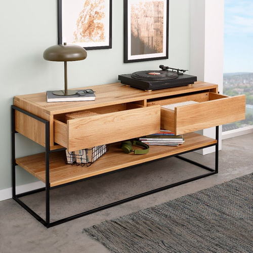 Туалетный столик консоль G+K с ящиками и полкой из массива дикого дуба в стиле лофт