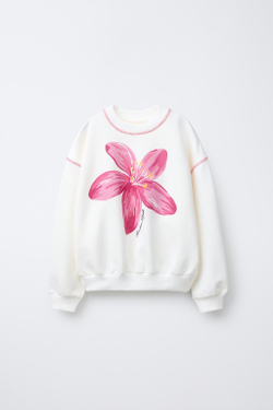 ZARA ТОЛСТОВКА С ЦВЕТКОМ, ЖЕЛТОВАТО-БЕЛЫЙ