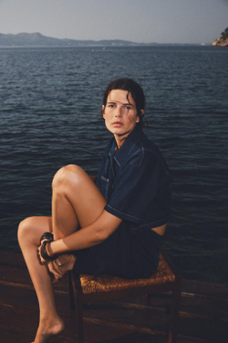 ZARA КОРОТКАЯ ДЖИНСОВАЯ РУБАШКА Z1975, СИНИЙ