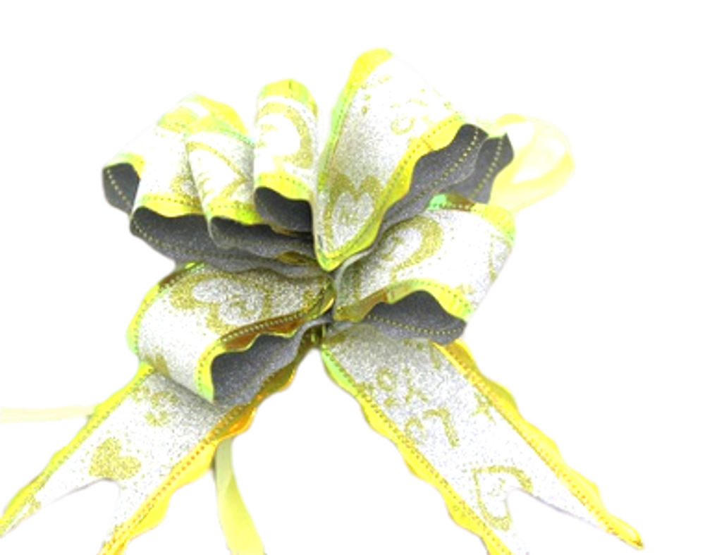 Бант декорированный ширина 3 см, диаметр 12-14 см  серебро-золото 1 шт