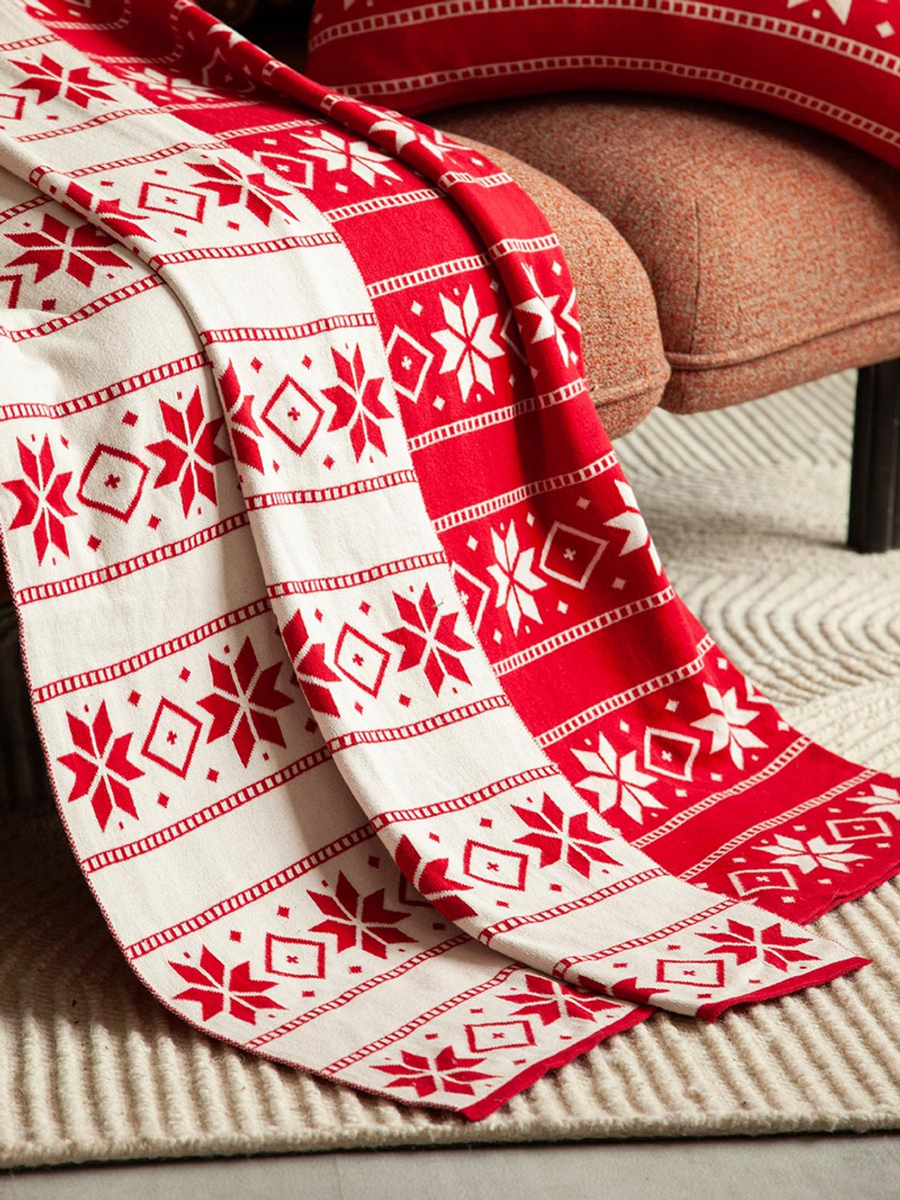 Плед из хлопка с новогодним рисунком frostwork из коллекции new year essential, 130x180 см