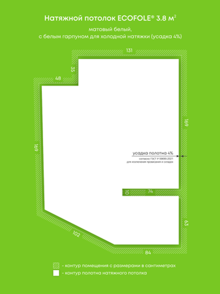 Матовый натяжной потолок 3.8 м2
