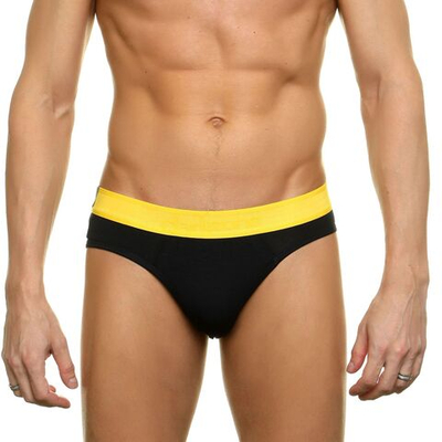Черные мужские трусы-слипы с желтой резинкой (Размер: XL) (Цвет: черный)