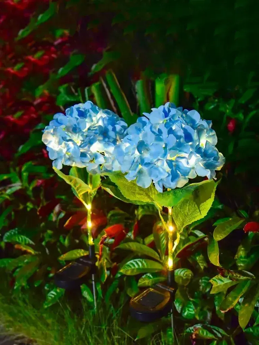 2шт. Декоративный садовый уличный светильник на солнечной батарее "Фонарик Гортензия голубая"