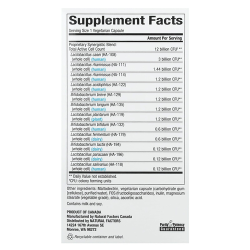 Natural Factors, Ultimate Probiotic, формула 12/12, 12 млрд КОЕ, 120 вегетарианских капсул