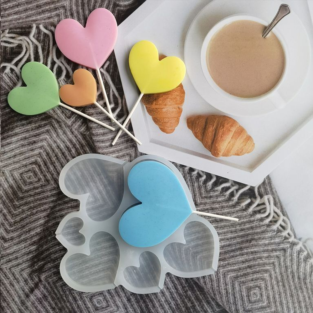 Силиконовая форма для леденцов «Сердечки 6 в 1»