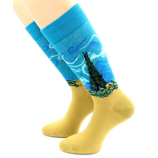 Носки с принтом "Пшеничное поле с кипарисом" Ван Гог длинные Hobby Line