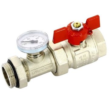 Кран шаровой коллекторный Uni-Fitt 1" НВ прямой с термометром ручка-бабочка 118T4000