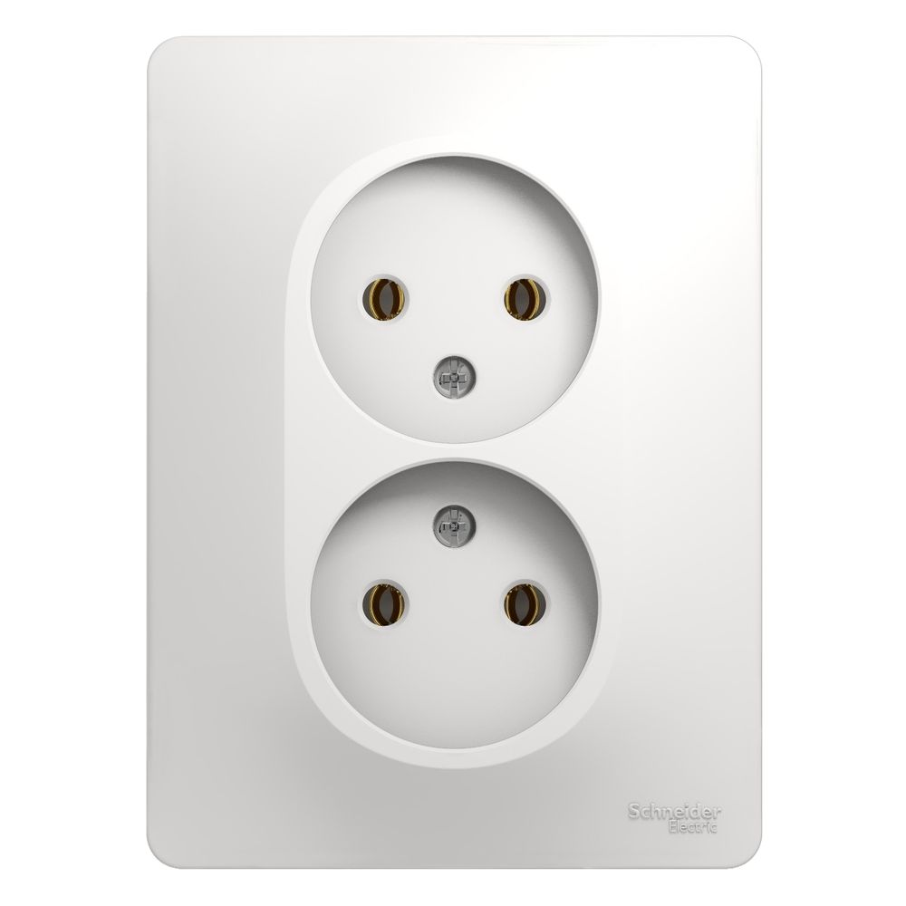 Schneider Electric Glossa Белый Розетка 2-местная без заземляющих контактов в сборе с рамкой IP20 скрытая установка GSL000120