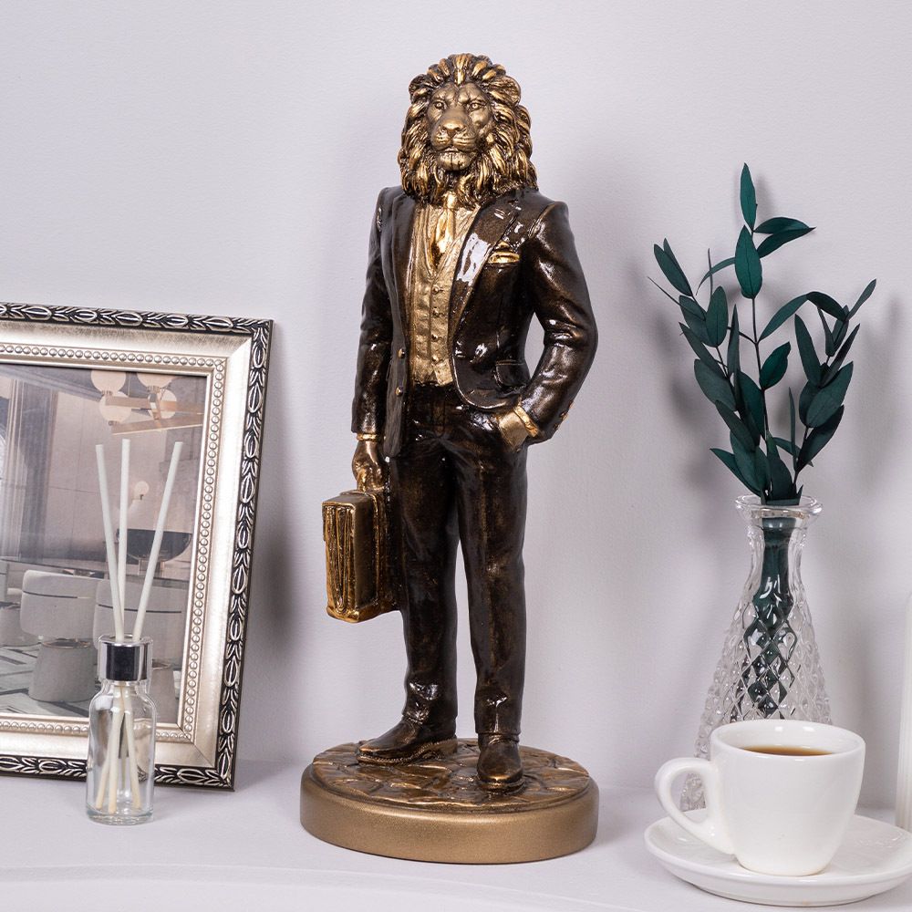 Скульптура Лев Бизнесмен Бронза Коричневый