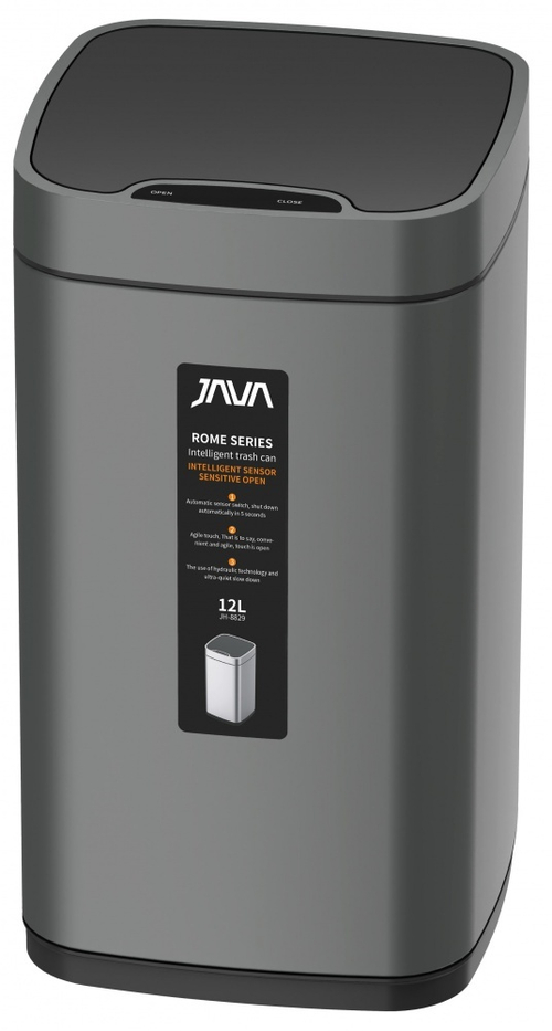 Ведро для мусора СЕНСОРНОЕ (квад. СЕРЫЙ) 12л. JAVA