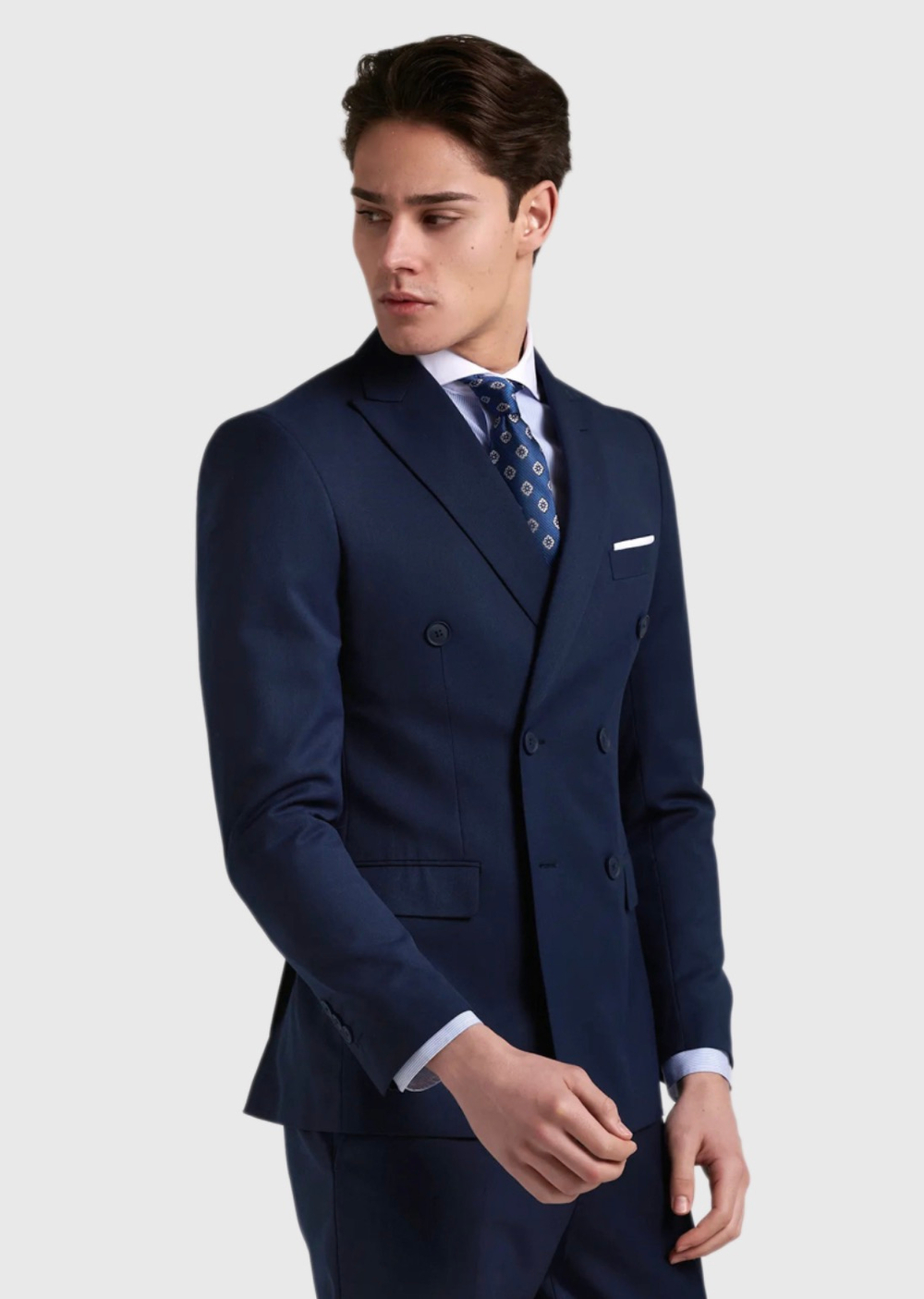 Мужской двубортный костюм (синий) А94