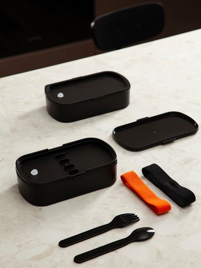 Ланч-бокс с приборами food time, 1 л, черный