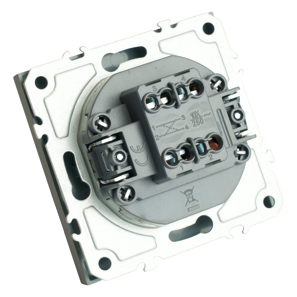 Переключатель перекрестный 1-клавишный (механизм), STEKKER, 250В, 10А, серия Эмили, RSW10-5110-10, платиново-серый, soft touch 49949