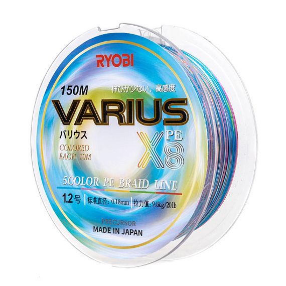 Шнур VARIUS PE8X-150MI 1.2# Multi Colour 0,185мм Ryobi