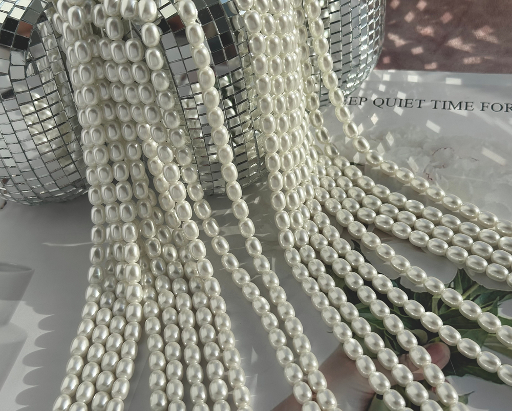 "Жемчуг рис" 6х8мм, "Майорка. Имитация" (нить)