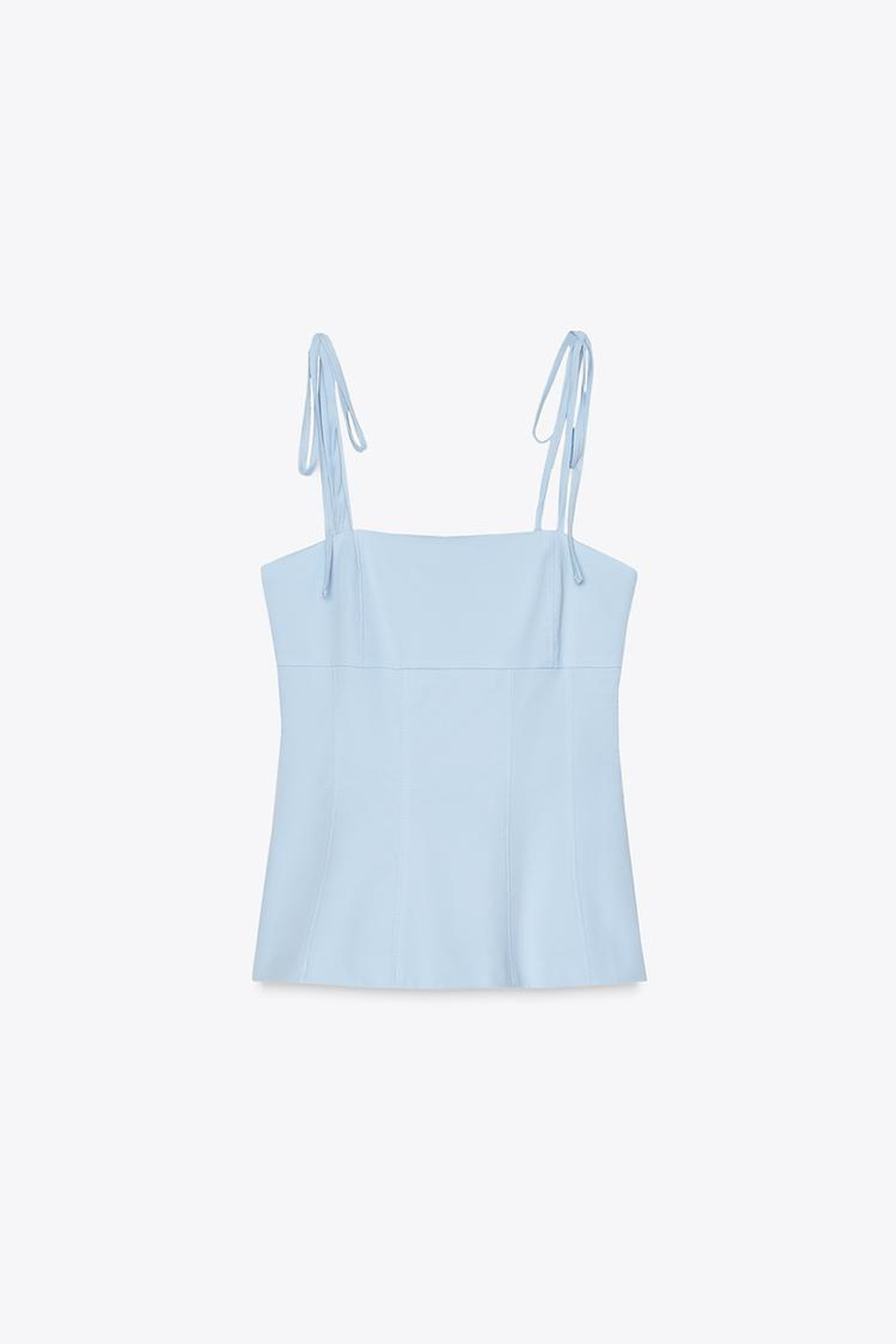 ZARA ТОП ОБЛЕГАЮЩЕГО КРОЯ С ЗАВЯЗКАМИ, НЕБЕСНО-ГОЛУБОЙ