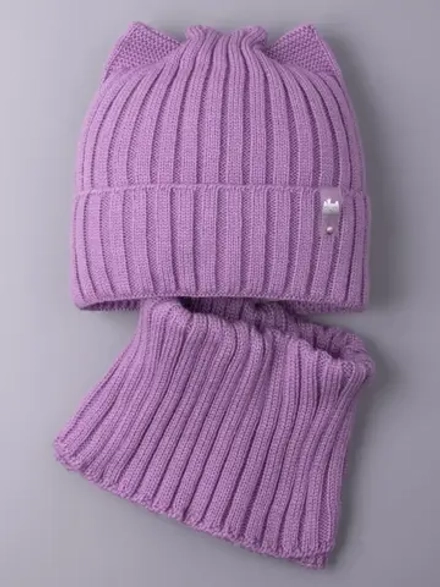 Шапка для девочки осенняя c ушками и снуд